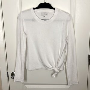 Madewell, long-sleeve, white shirt and tie knot at the bottom.